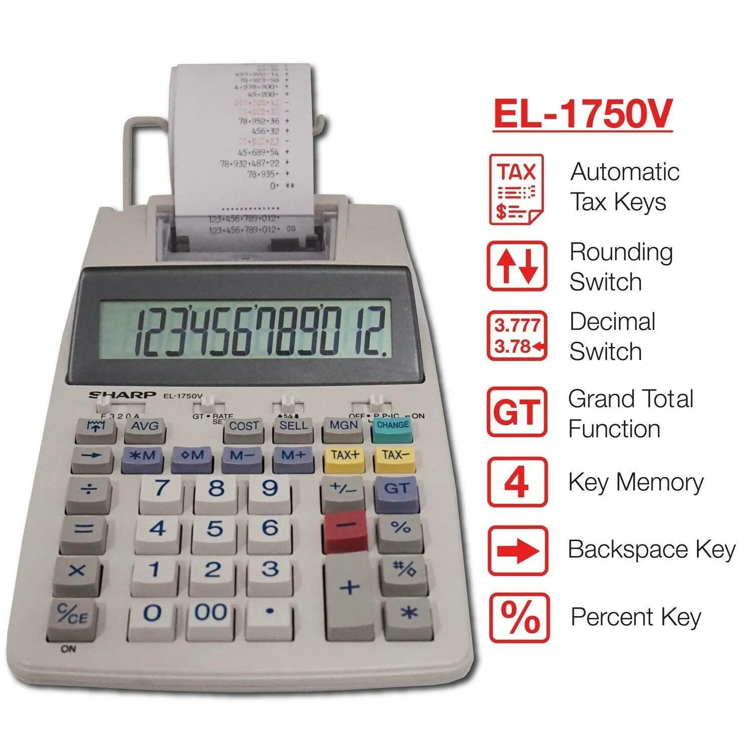 Sharp EL-1750V - 12 Digit Printing Calculator - Image 2