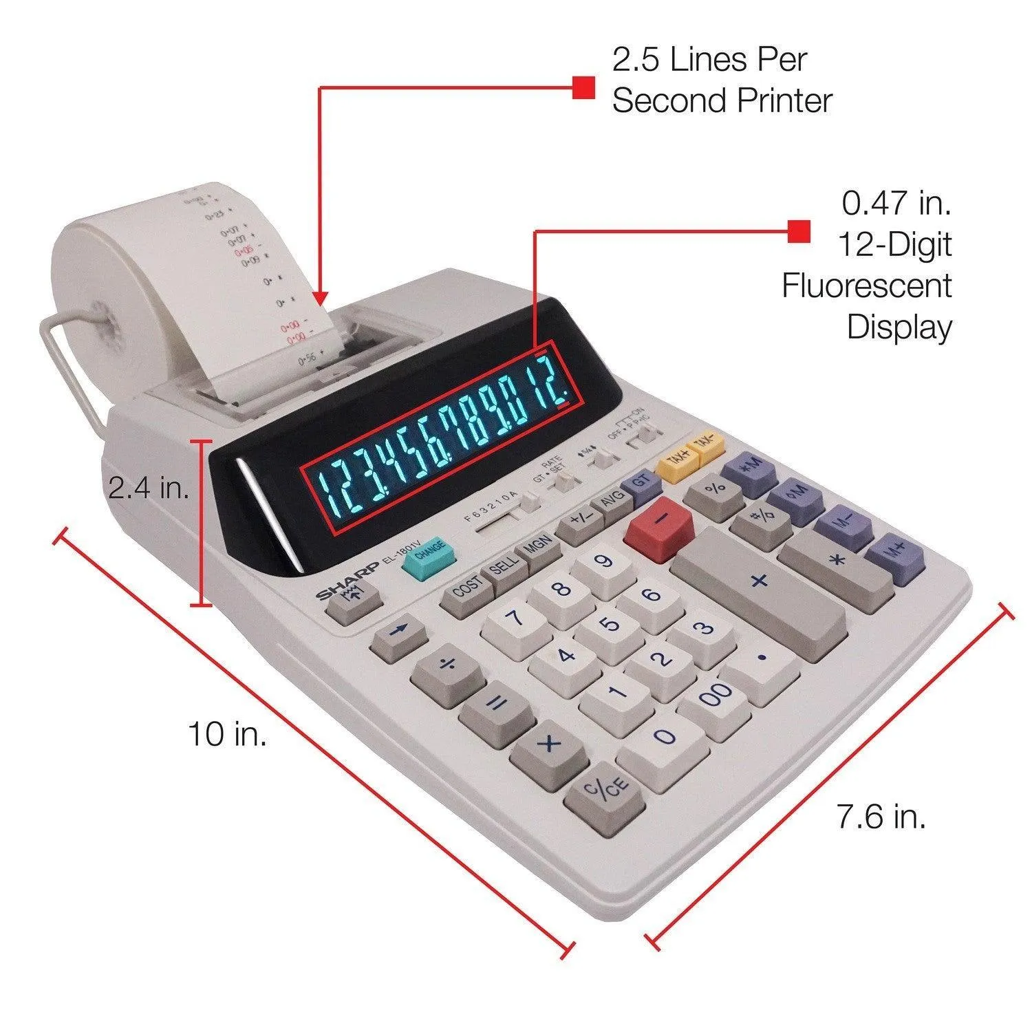 Sharp EL-1801V - 12 Digit Compact Printing Calculator - Image 3