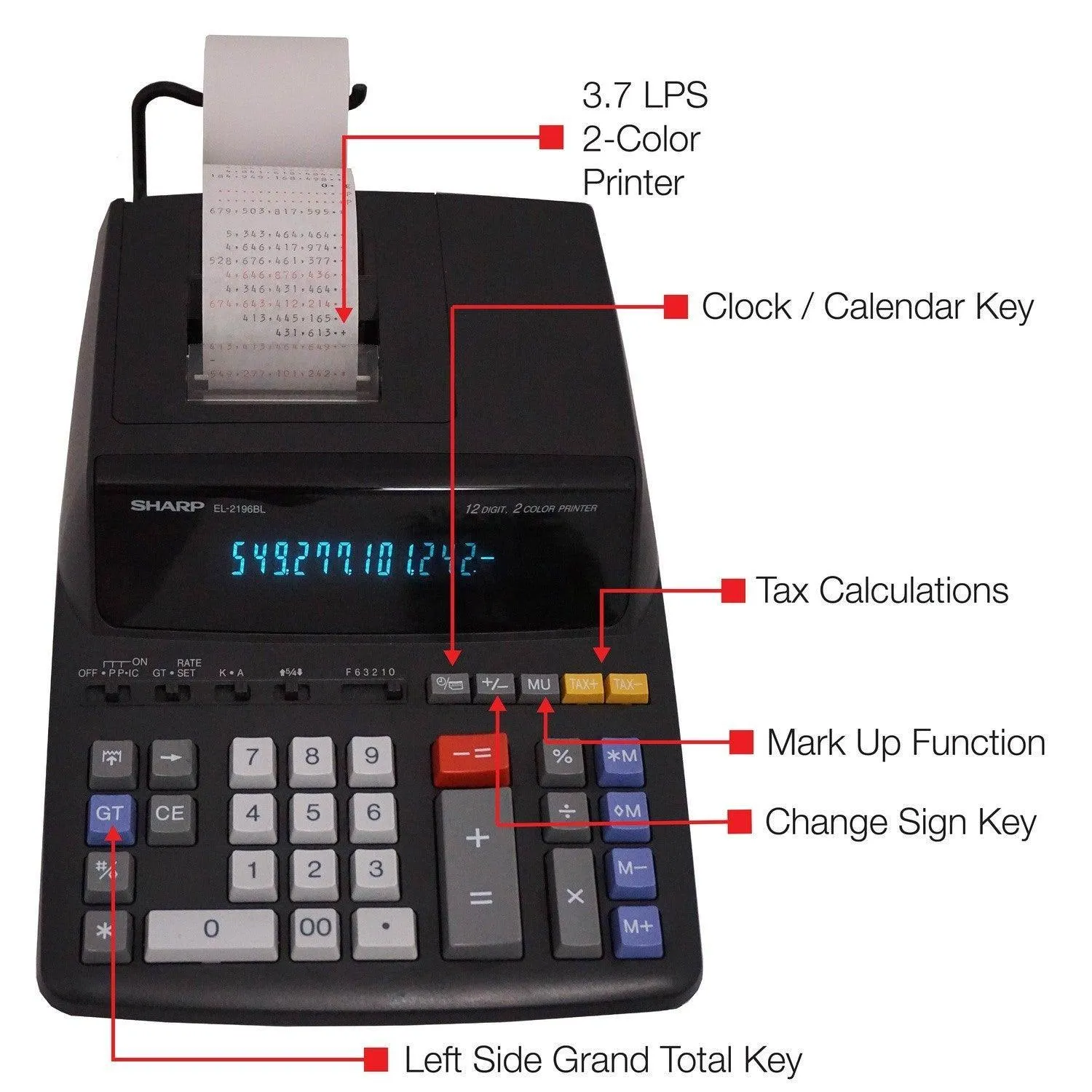 Sharp EL-2196BL - 12 Digit Printing Calculator - Image 3