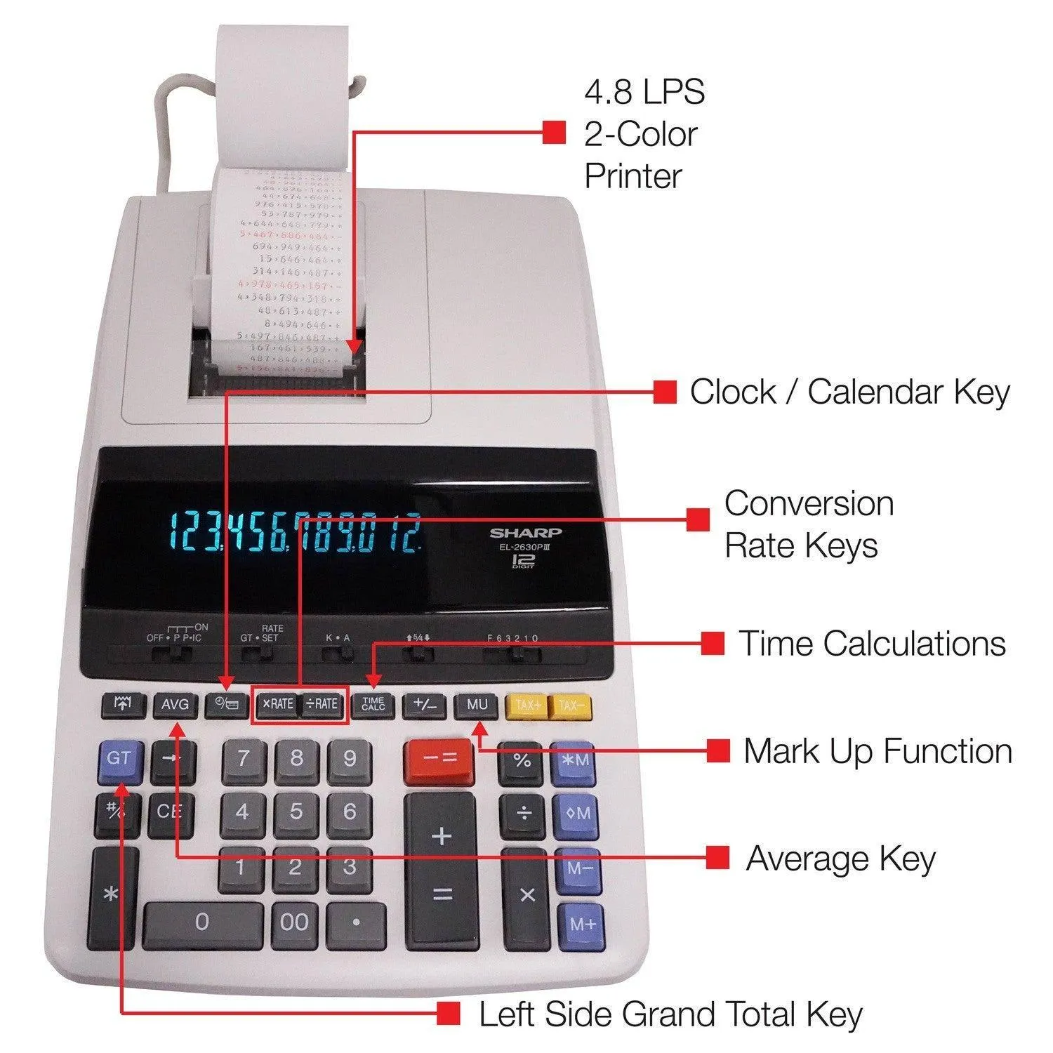 Sharp EL-2630PIII - 12 Digit Commerical Printing Calculator - Image 3