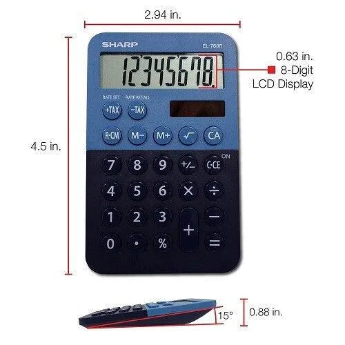 Sharp EL-760RBBL - 8 Digit Desktop Calculator - Blue - Image 3