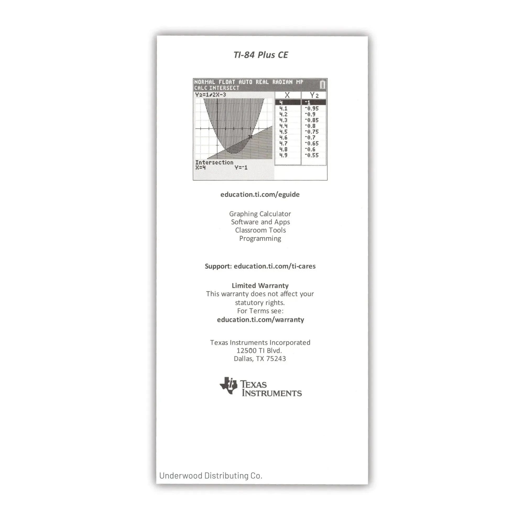 Texas Instruments Graphing Calculator Replacement Quick Reference Guide - Image 5